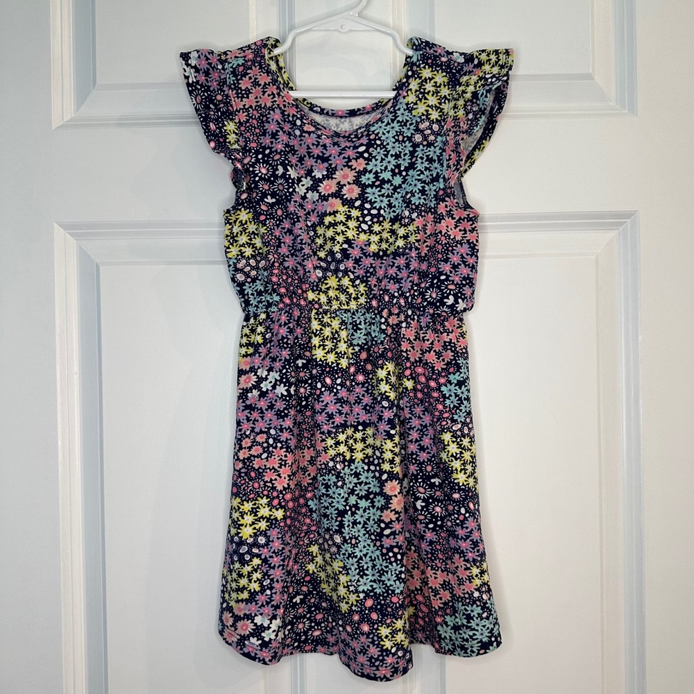 Epic Threads Girls Floral Flutter Sleeve Dress Navy Pink Yellow Size 6